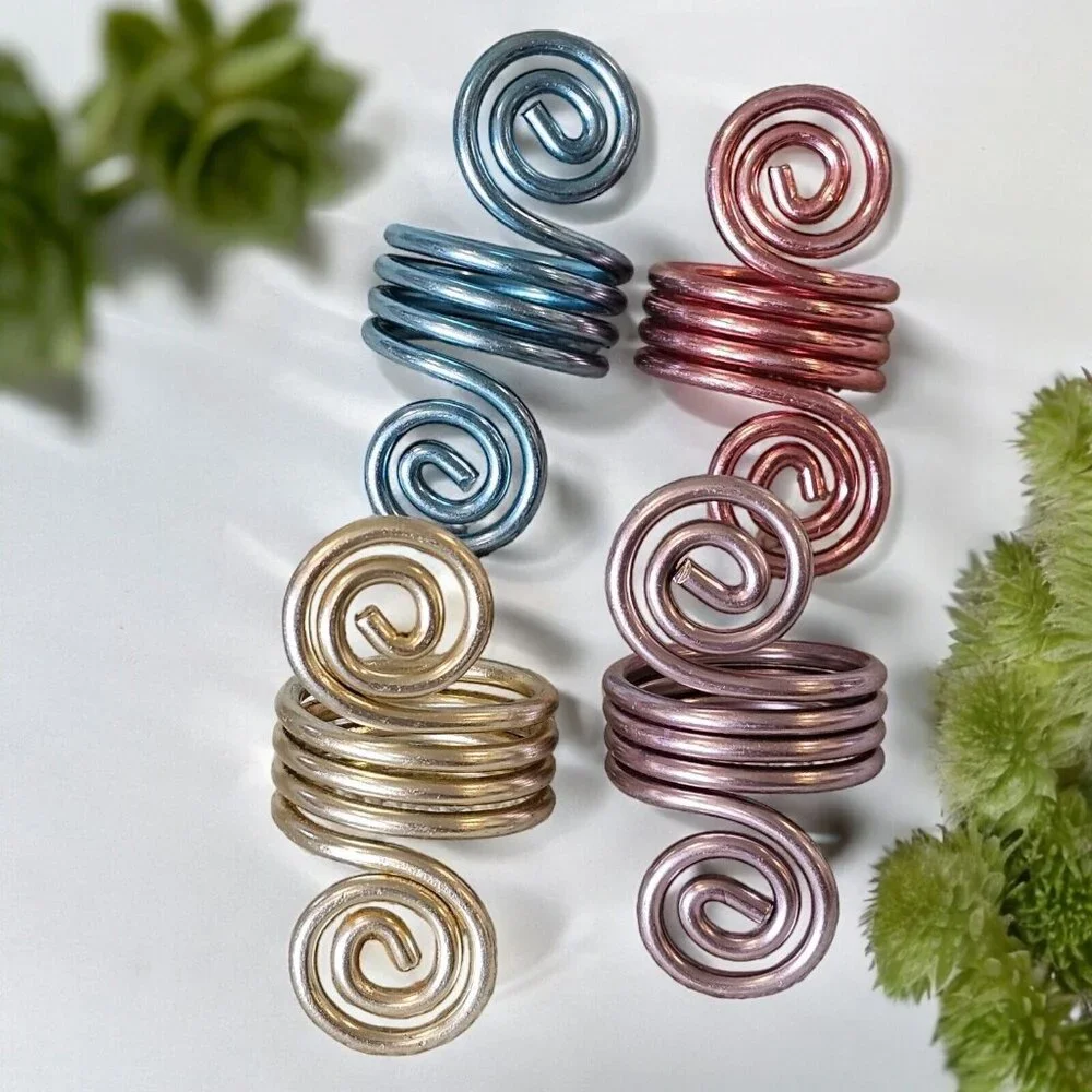 Spiral Metal Colored Napkin Rings Serviette Holders Eclectic Ornate Set‎ Of 4
